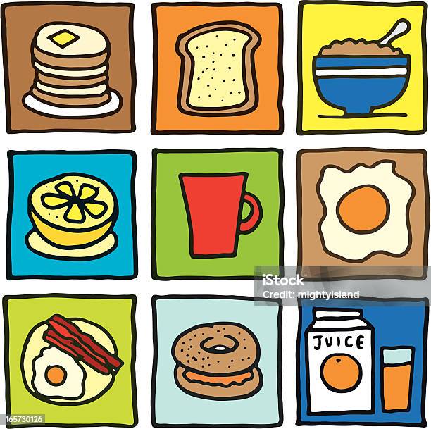 Завтрак Icons — стоковая векторная графика и другие изображения на тему Английский завтрак - Английский завтрак, Баранка, Без людей