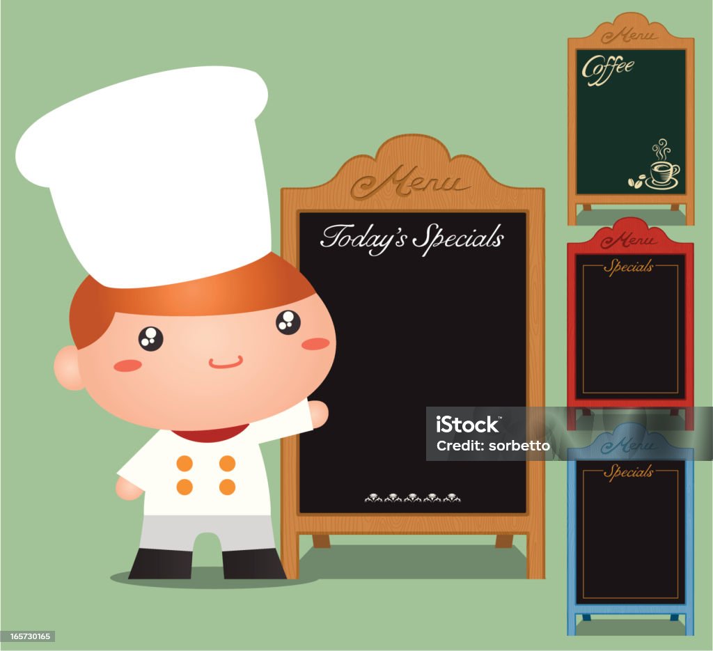 Chef con menu - arte vettoriale royalty-free di Cuoco