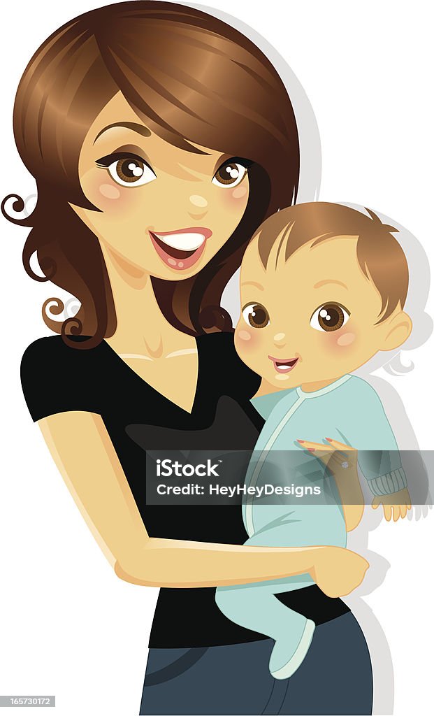 Mommy and Baby Boy An attractive woman holding a cute little boy on her hip.  Baby - Human Age stock vector