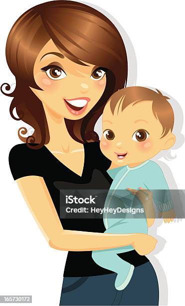 Mommy And Baby Boy Stock Illustration - Download Image Now - Baby - Human Age, Mother, Brown Hair