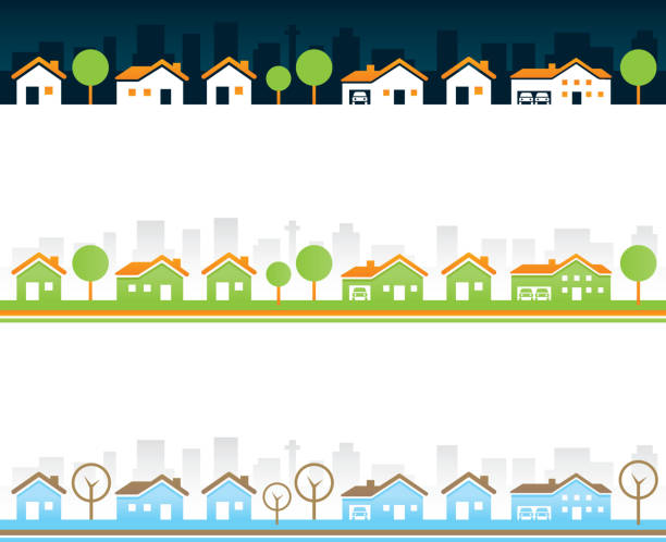 illustrazioni stock, clip art, cartoni animati e icone di tendenza di immobiliare senza frontiere - skyline silhouette cityscape residential district