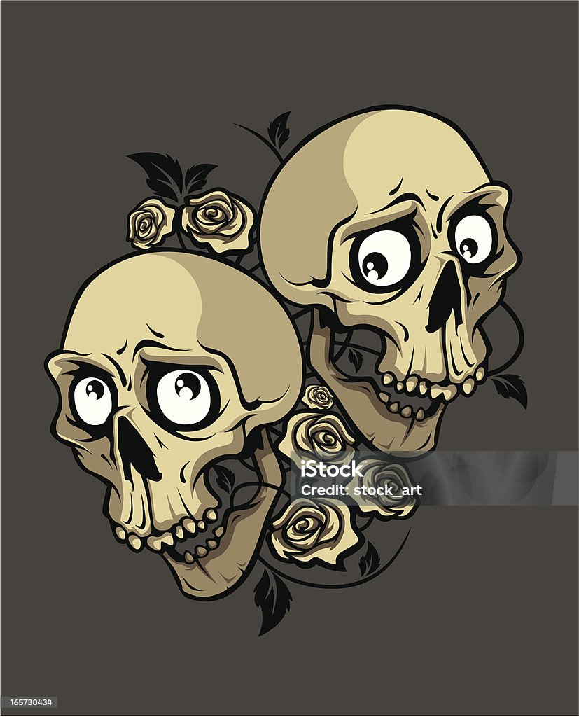 Dois sorrir skulls com rosas - Royalty-free Estilo Gótico arte vetorial