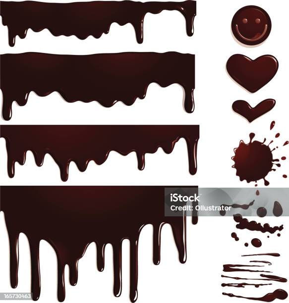 Seamless Chocolate Drips And Elements-vektorgrafik och fler bilder på Choklad - Choklad, Droppe, Plaska