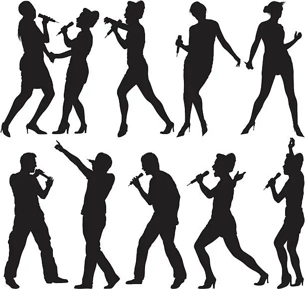 Vector illustration of People singing into microphones