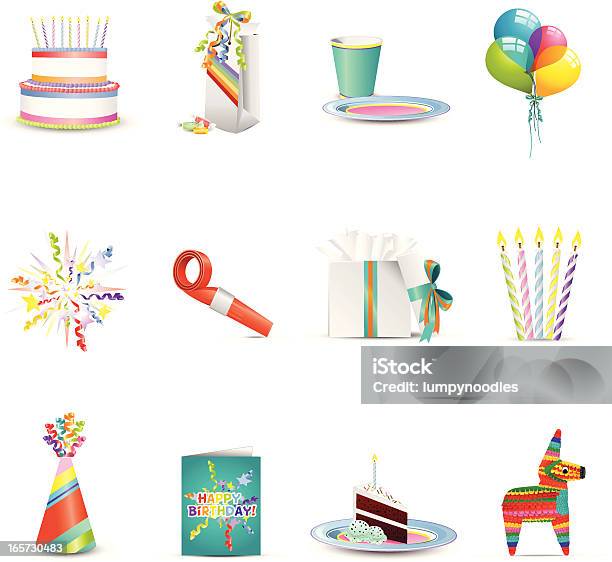 Happy Birthday Symbole Stock Vektor Art und mehr Bilder von Geburtstag - Geburtstag, Piñata, Papiertröte