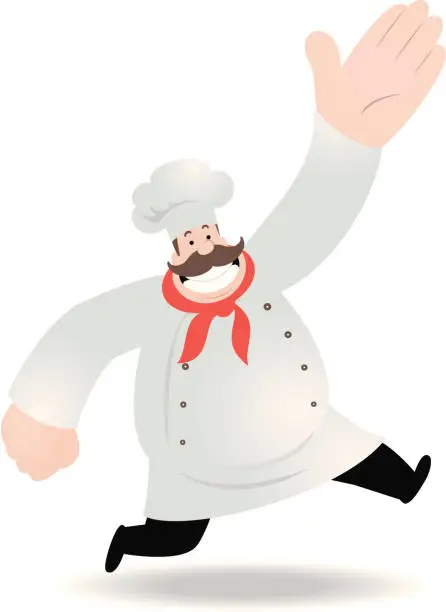 Vector illustration of Fat Chef Running And Greeting