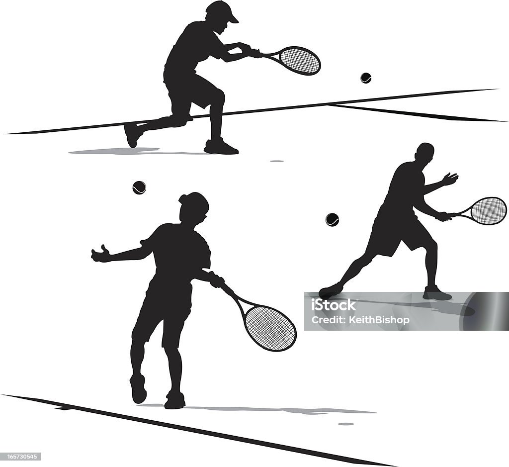 Tennis Player Volleying Ball - Male Tennis Player Volleying. Tight silhouette illustrations of three male tennis players volleying the tennis ball. Check out my "Tennis Sport Vector" light box for more. Illustration stock vector