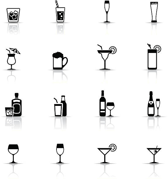 набор иконок, напитки и бокалы - wine wine bottle hard liquor symbol stock illustrations