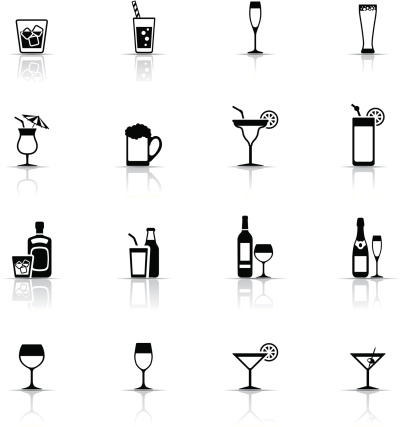 Icon Set, drinks and glasses on white background, made in adobe Illustrator (vector)