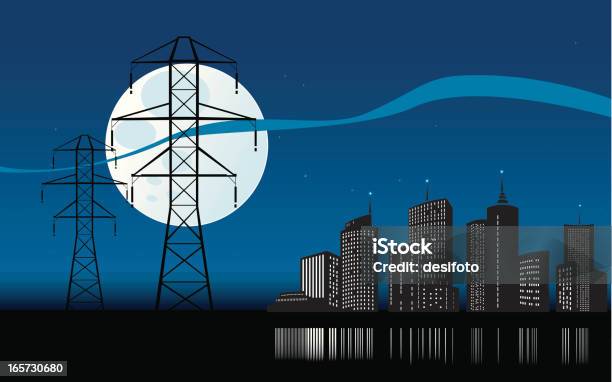 De Postes De Electricidade - Arte vetorial de stock e mais imagens de Cidade - Cidade, Lua, Noite