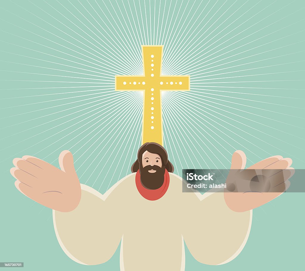 Gute Freitag: Jesus Christus mit Kreuz - Lizenzfrei Comic - Kunstwerk Vektorgrafik