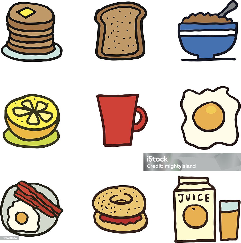 Breakfast and cereal icon set A set of breakfast icon doodles. Egg - Food stock vector