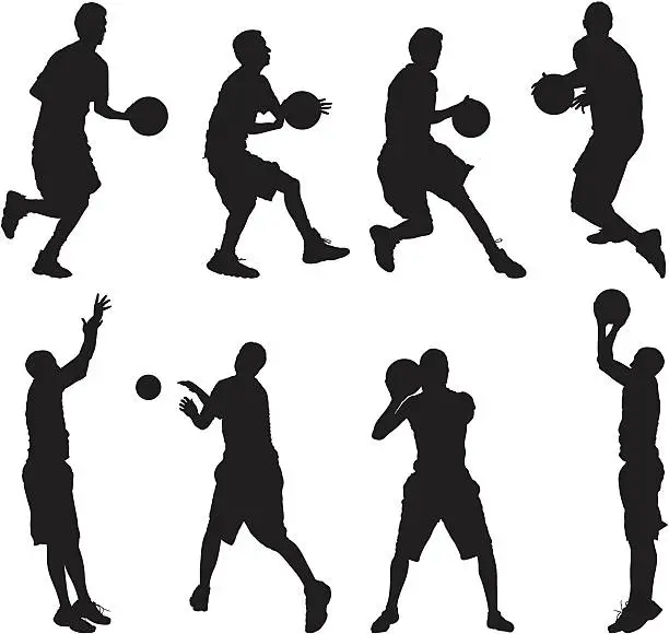 Vector illustration of Basketball players dribbling and shooting
