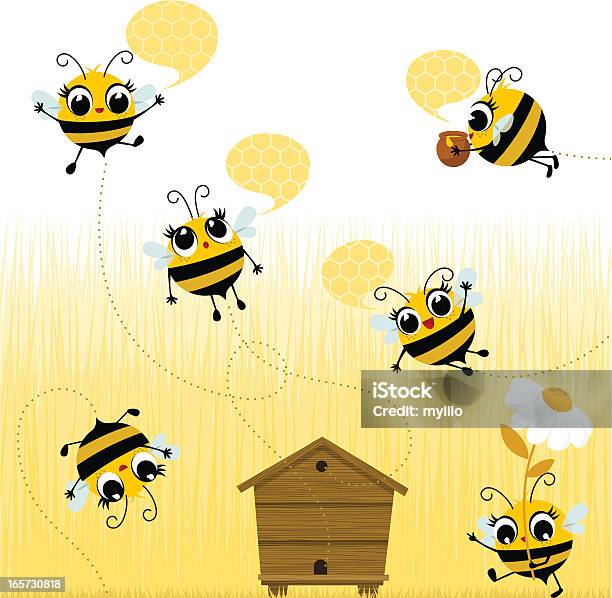Fofo Bees - Arte vetorial de stock e mais imagens de Abelha - Abelha, Ocupado, Abelha de mel