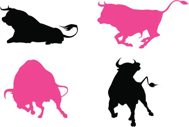 Vector illustration of four bulls