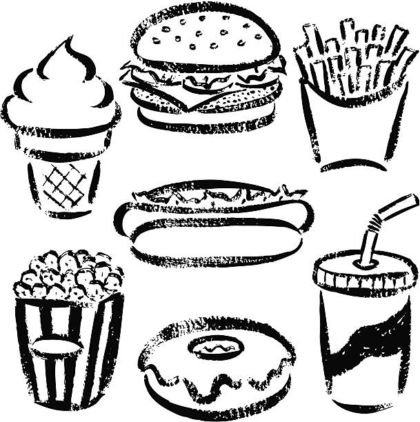 illustrations, cliparts, dessins animés et icônes de fast-food dessinés à la main - hamburger refreshment hot dog bun