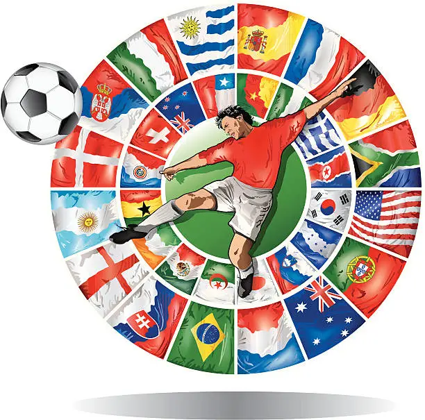 Vector illustration of Circles with participants of world soccer championship 2010
