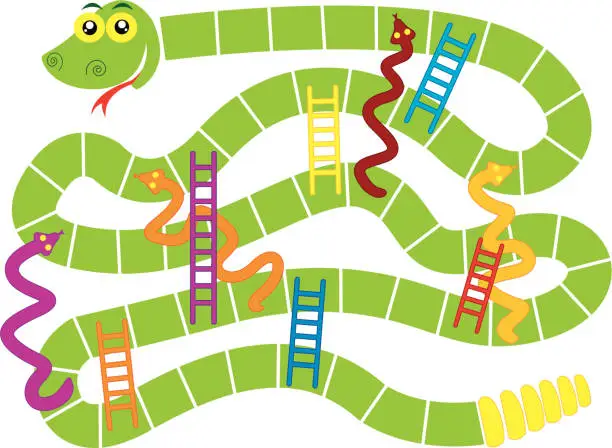 Vector illustration of Snakes and ladders board game