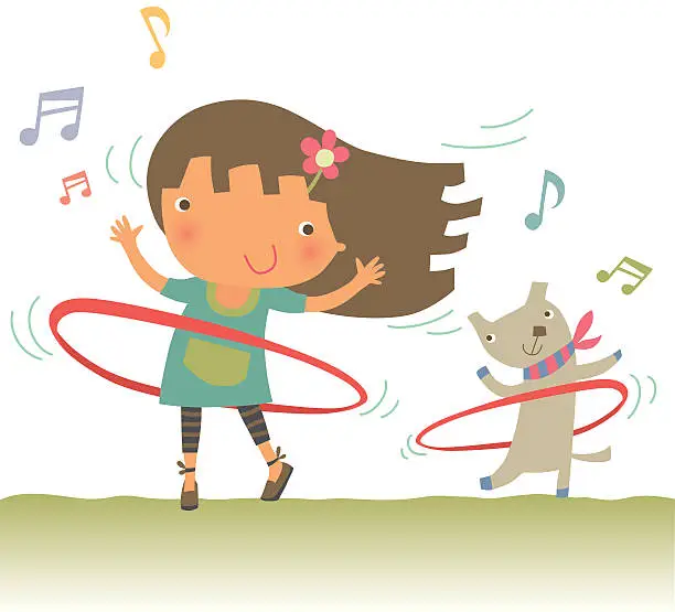 Vector illustration of Little Girl playing Hula Hoop