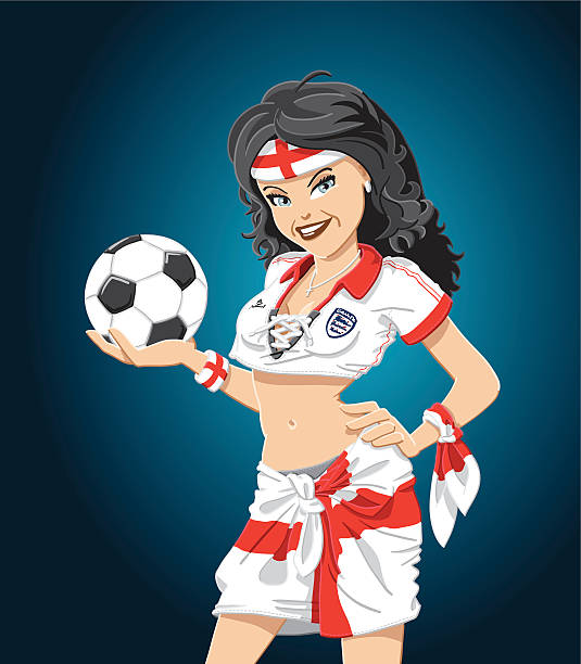 weibliche winken flagge fußball-fan england - fan england british culture english culture stock-grafiken, -clipart, -cartoons und -symbole