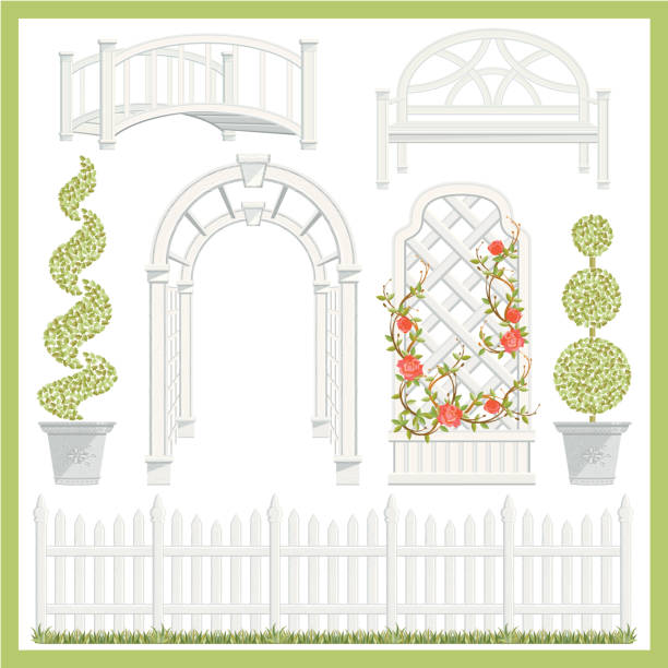 architektur mit garten - spalier stock-grafiken, -clipart, -cartoons und -symbole