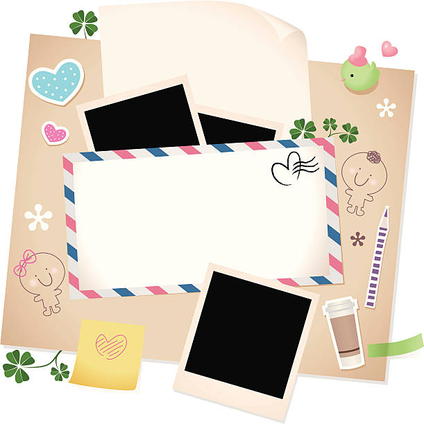 Valentine Design Element: Greeting Envelope with Paper and Photo Frames Vector illustration - Valentine Design Element: Greeting Envelope with Paper and Photo Frames. polaroid texture stock illustrations