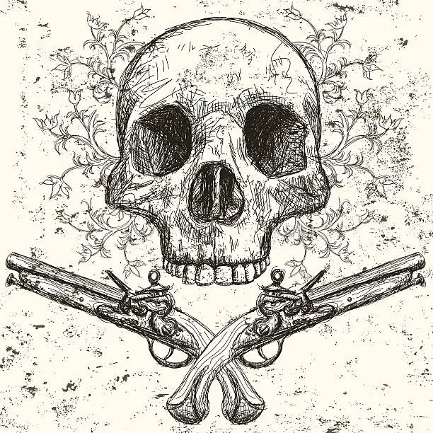 Vector illustration of skull and pistols