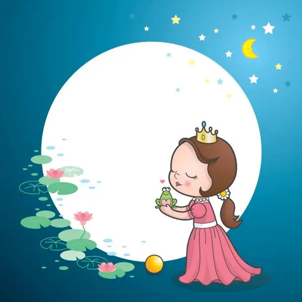Vector illustration of Cute princess kiss frog fairy tale