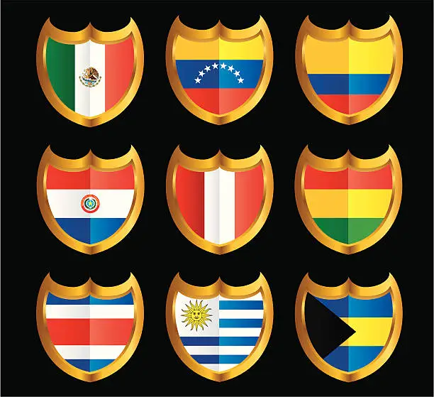 Vector illustration of National Flag Shield Icon Set