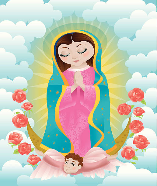 Virgin of Guadalupe - Virgin and Girl Vector art of Little Virgin Mary of Guadalupe. Art on layers and clipping masks used. virgen de guadalupe stock illustrations