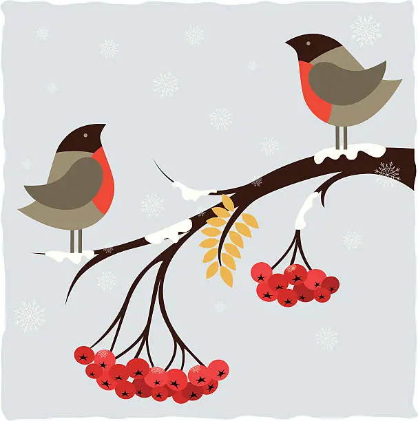 Vector illustration of Vector illustration of birds on a tree with berries