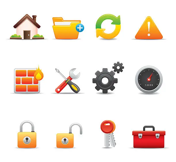 Vector illustration of 12 web icons of different tools