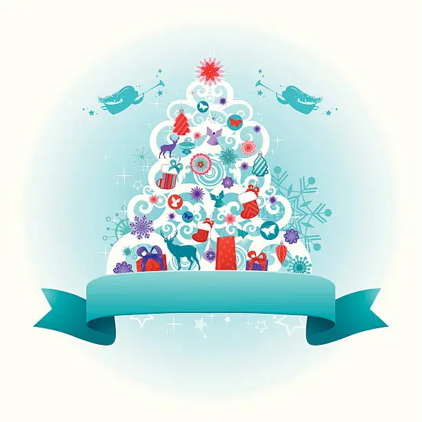 Vector illustration of Christmas Tree design | Teal series
