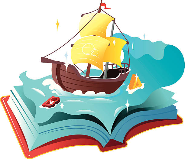 book and sail vector art illustration