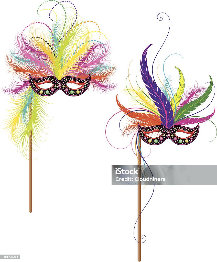 Maschere Mardi Gras Reveler - arte vettoriale royalty-free di Piuma