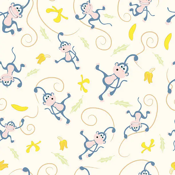Vector illustration of Seamless Pattern - Monkeys, vines and bananas!