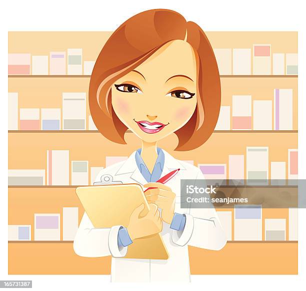 Woman In Medical Lab Coat With Clipboard Stock Illustration - Download Image Now - Pharmacist, Illustration, Adult