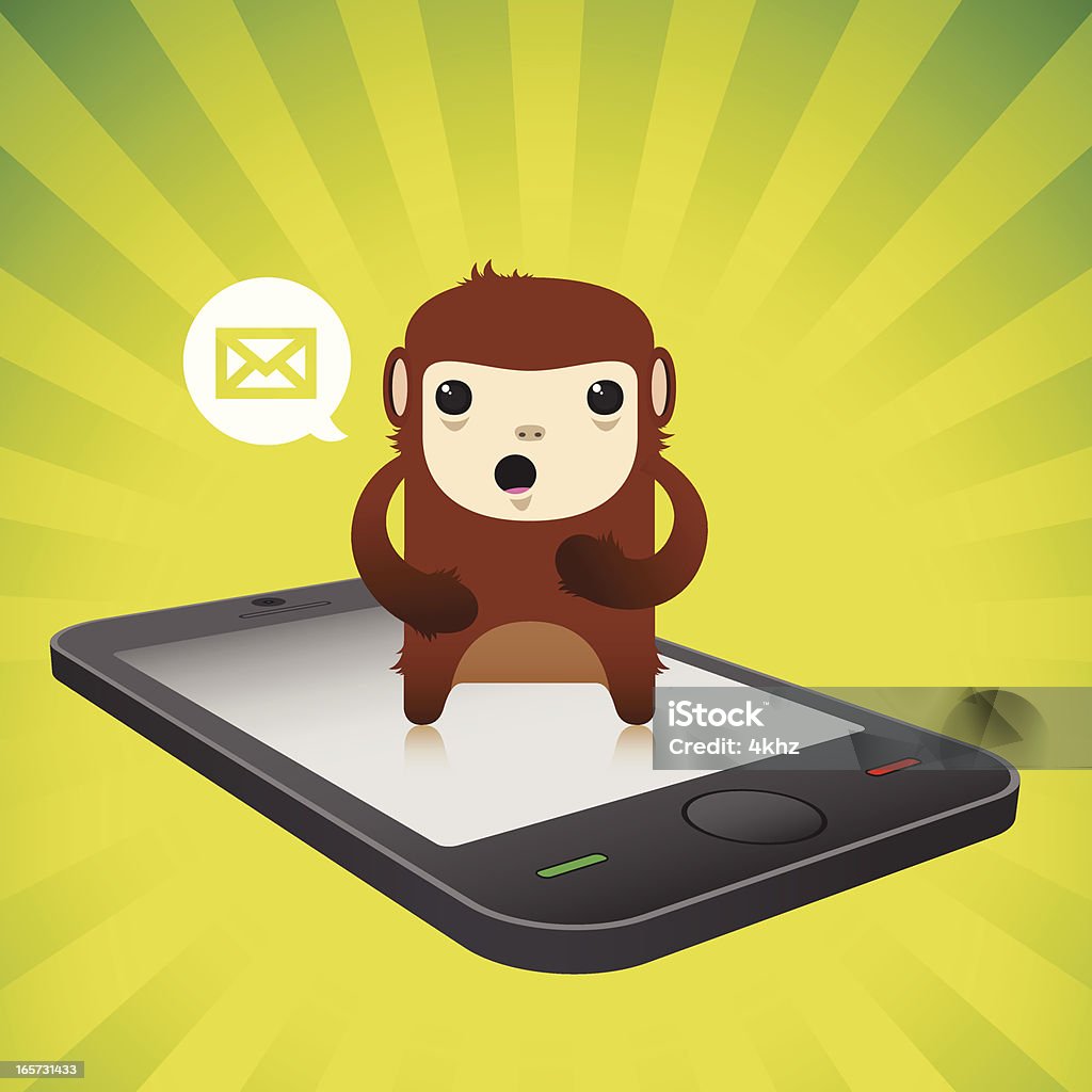 Linda personagem macaco notificação telefone inteligente - Vetor de Chimpanzé royalty-free