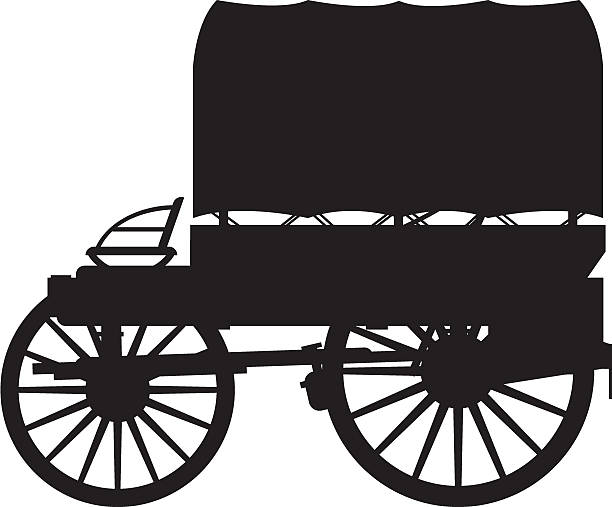 Western Chuck Wagon Silhouette Vector Illustration of a Wild West Chuck Wagon in Silhouette. covered wagon stock illustrations