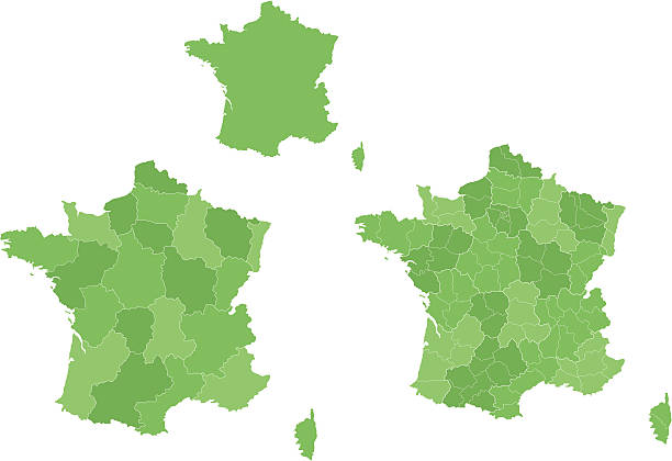 3 versions of an isolated map of France.