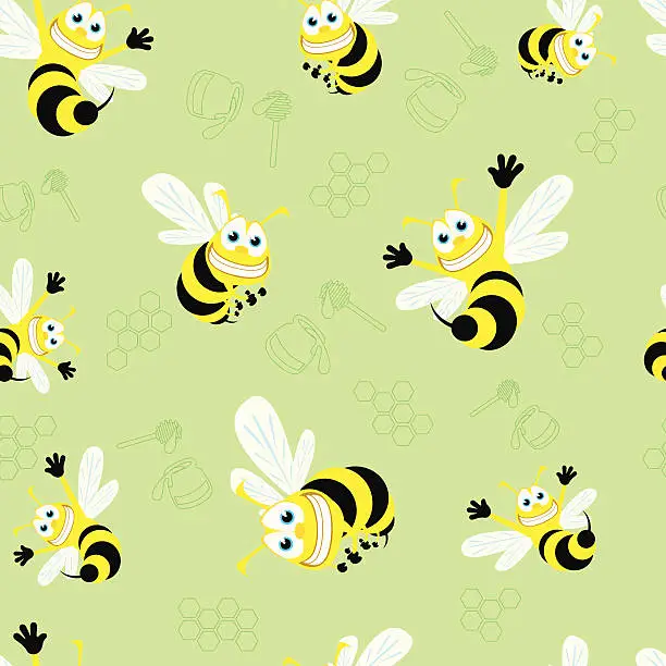 Vector illustration of Seamless Pattern - Honey Bees!