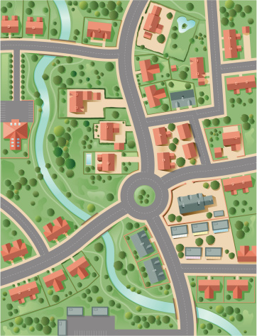 An aerial view of a small town, including roads, houses, river, small shopping precinct, administrative building, school or health centre etc.
10 layers aid editing.
Please view my vector landscapes lightbox for similar files
[url]http://www.istockphoto.com/file_search.php?action=file&lightboxID=3390977[/url]

