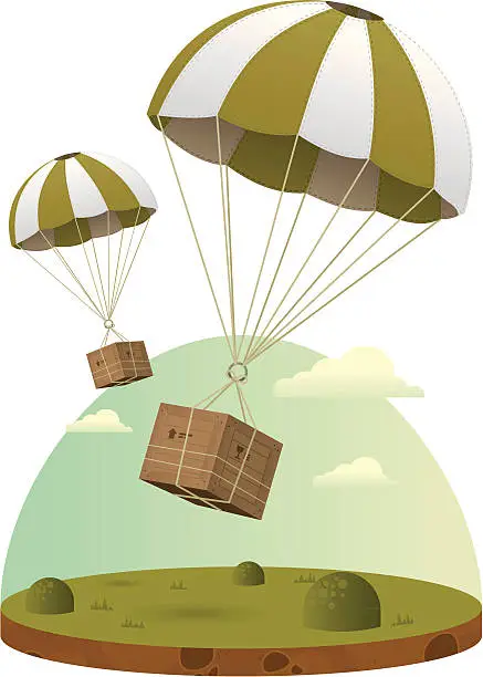 Vector illustration of Airdrop of Supplies and Equipment