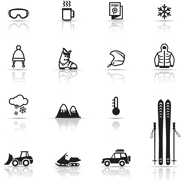 ilustrações, clipart, desenhos animados e ícones de conjunto de ícones, esqui - snowmobiling