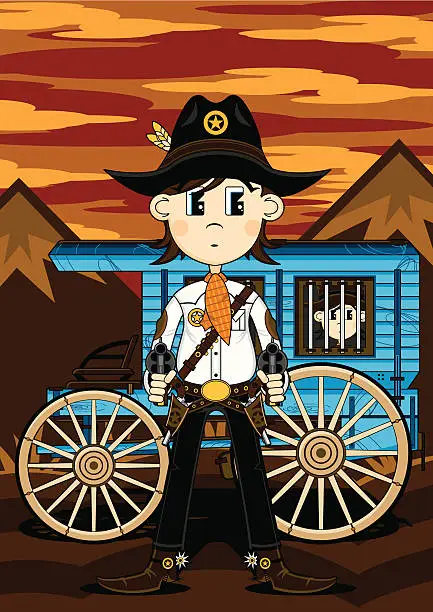 Vector illustration of Sheriff & Prisoner in Jail Wagon