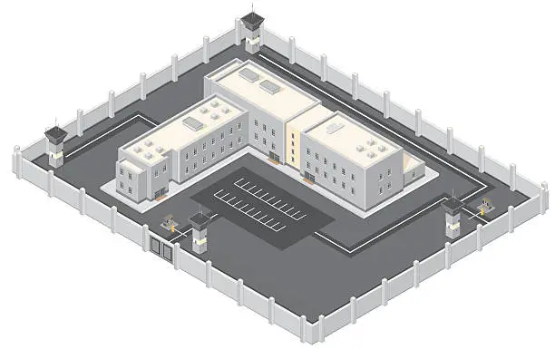 Vector illustration of Isometric Prison Building.