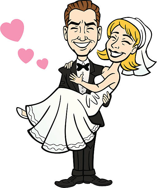 Bride and Groom Cartoon Great illustration of a cartoon bride and groom. Heads are on a separate layer so you can replace them with photos of your own face to make a great gag photo! EPS and JPEG files included. Be sure to view my other illustrations, thanks! wedding cartoon stock illustrations