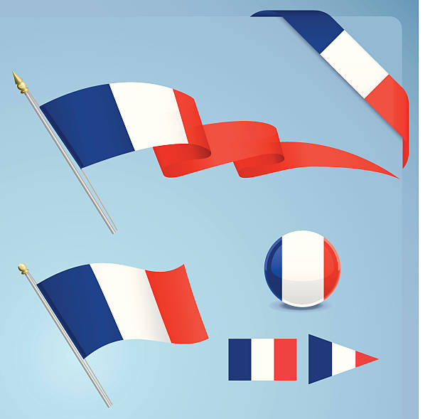 ilustrações de stock, clip art, desenhos animados e ícones de conjunto de bandeira da frança - french flag