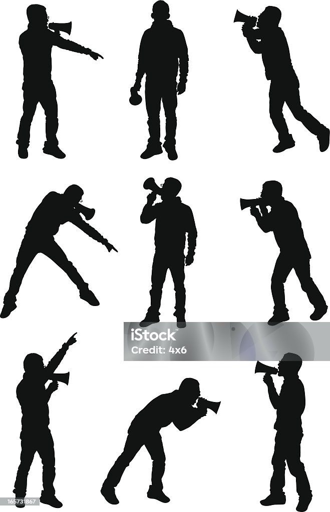 Men shouting into megaphone Men shouting into megaphonehttp://www.twodozendesign.info/i/1.png Adult stock vector