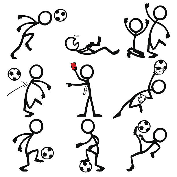 ilustrações de stock, clip art, desenhos animados e ícones de figura de palito pessoas de futebol - stickfigure